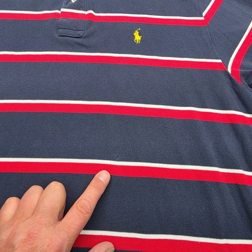 Polo Ralph‎ Lauren Shirt Mens XL Blue Red White Striped Short Sleeve Pique Polo
